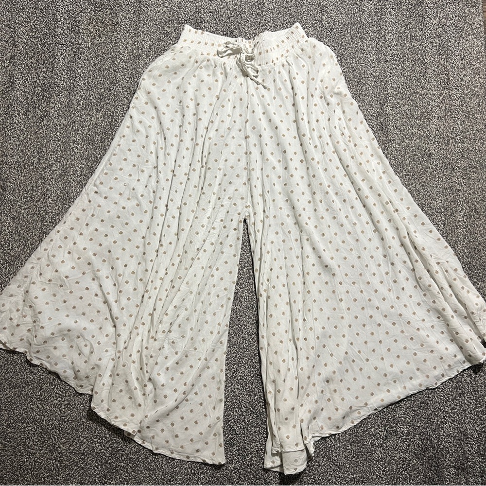 White Polka Dot Wide-Leg Pants